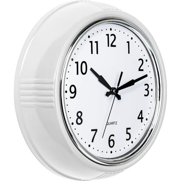 Retro Wall Clock 9.5 Inch White Kitchen 50's Vintage Design Round Silent - Picture 1 of 6